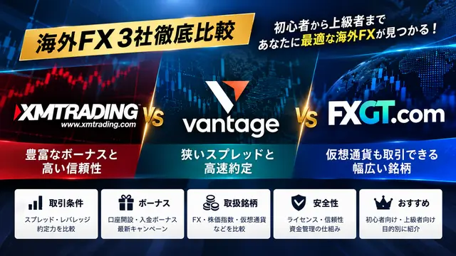 AI生成：XMTrading・Vantage・FXGTの海外FX業者3社比較